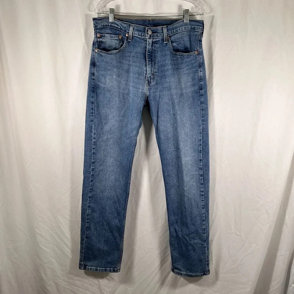 Levis 505 Jeans Men's 34x32 Blue Medium Wash Denim Cotton Blend Button Zip